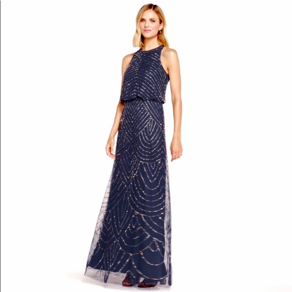 Adrienne Papell Art Deco Navy Dress - Picture 7 of 11